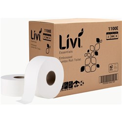 Livi Essentials Toilet Paper 2 Ply Jumbo Roll 300m Box of 8