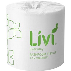 Livi Everyday Toilet Paper Rolls 1 ply 1000 Sheets Box of 48