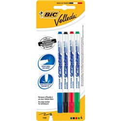 Bic Velleda Whiteboard Marker 1721 Thin Bullet 2.8mm Assorted Pack of 4