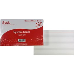 Stat System Cards 125x200mm Ruled Pack of 100 White