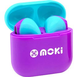 Moki MokiPods Volume Limited True Wireless Stereo Kids Mini Earphones Purple and Aqua