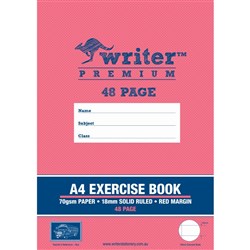 Writer Premium Exercise Book A4 48 Page 18mm Solid Ruled With Margin Bus