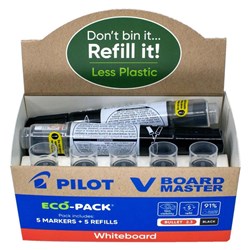 Pilot BeGreen V Board Master Whiteboard Markers Bullet 2.3mm And Refill Black Pack 5