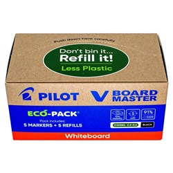 Pilot BeGreen V Board Master Whiteboard Markers Chisel Tip And Refill Black Eco Pack Of 5