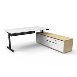 Rapidline Halo+ Executive Desk + RHS Cabinet + Panel 2020W x 2011D x 620-1270mmH White/Blk