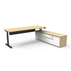 Rapidline Halo+ Executive Desk + RHS Cabinet + Panel 2270W x 1936D x 620-1270mmH Oak/Black