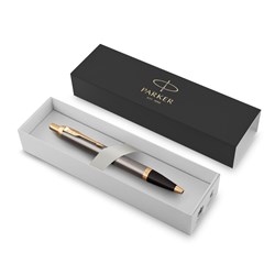 Parker IM Ballpoint Pen Grey Lacquer Gold Finish Trim In Giftbox Blue Refill