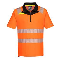 Portwest DX4 Hi-Vis Zip Polo Shirt Short Sleeve Medium Orange And Black