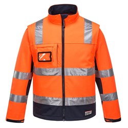 Huski Chassis Hi-Vis 2-in-1 Contrast Softshell Jacket 3 Layer XL Orange And Navy