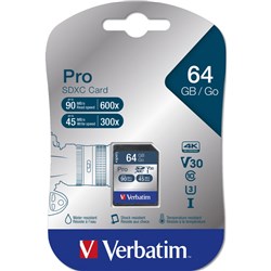 Verbatim Pro SDHC Memory Card Class 10 UHS-I 64GB Black