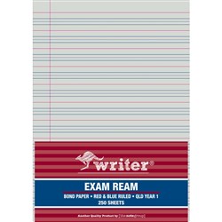 Writer Exam Ream A4 QLD Year 1 Red And Blue Ruled Portrait Ream Of 250 White
