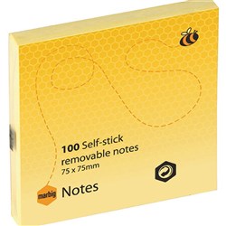 Marbig Repositionable Notes 75 x 75mm Yellow 100 Sheet Pad Pack Of 12