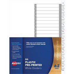 Avery L7411-Az Dividers Plastic A4 A-Z Index Tabs White