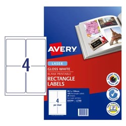 Avery Printable Labels L7769 99.1 x 139mm Rectangle Photo Gloss White 4UP 100 Labels