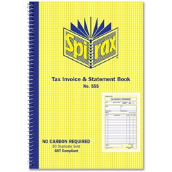 Spirax 555 Tax Invoice & Statement Book Carbonless 50 Duplicate Sets Side Opening