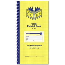 Spirax 553 Cash Receipt Book Carbonless 4 Per Page 160 Duplicate Sets Side Opening