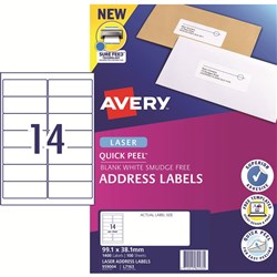 Avery Quick Peel Address Laser White L7163 99.1x38.1mm 14UP 1400 Labels 100 Sheets